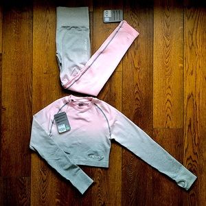 NWT Gymshark Ombre Seamless Chalk Pink/Grey Crop Long Sleeve + Legging (Small)